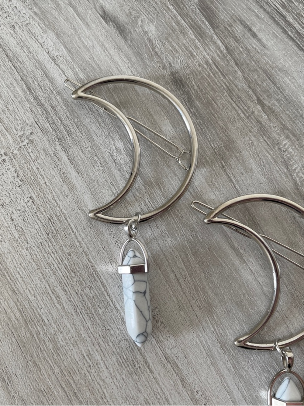Silver Moon Hair Clip with White Jasper - Picture 2 of 8